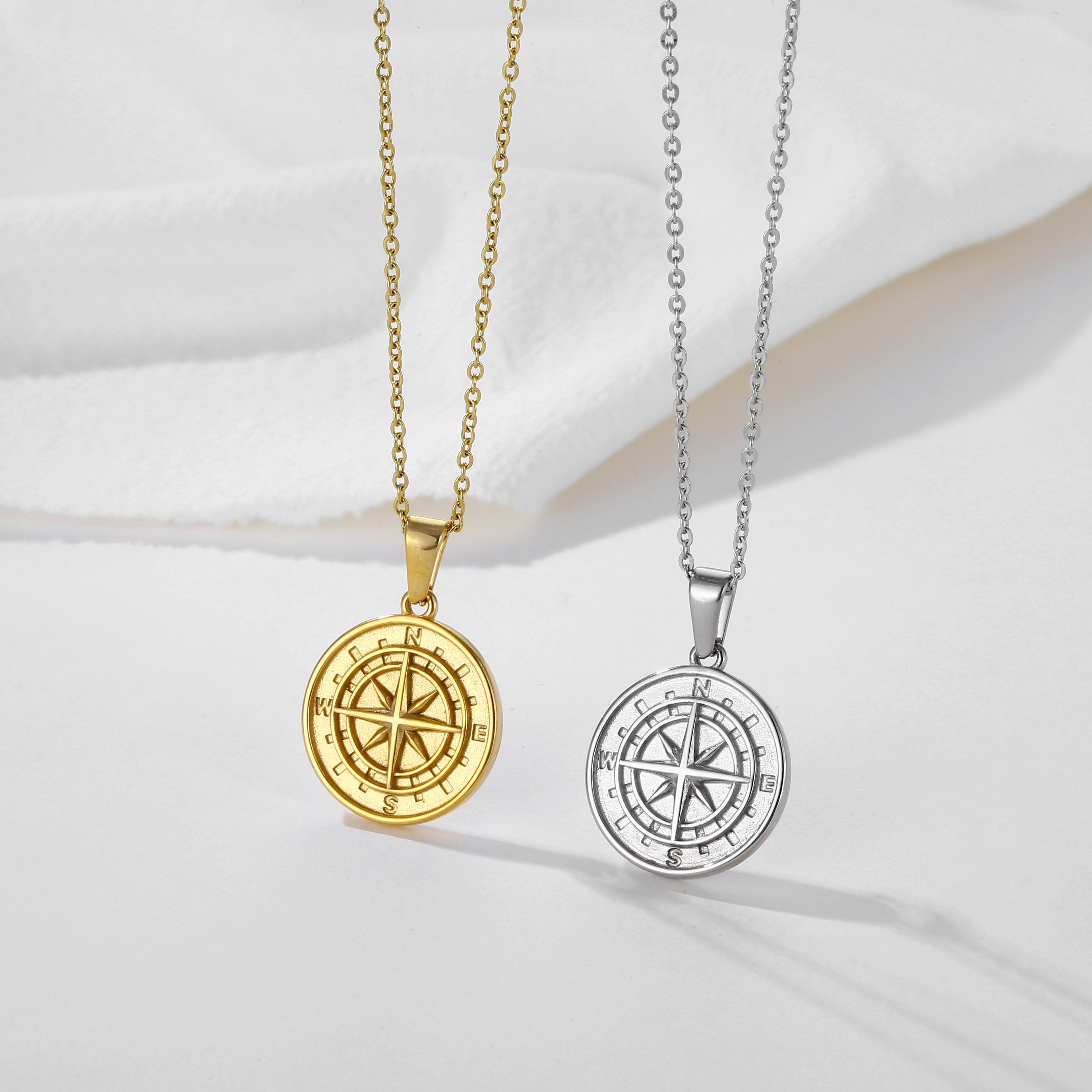 2024  New Style Real Gold Plating Round Pendant Necklace Stainless Steel Joyeria De Moda Compass Pendant Necklace