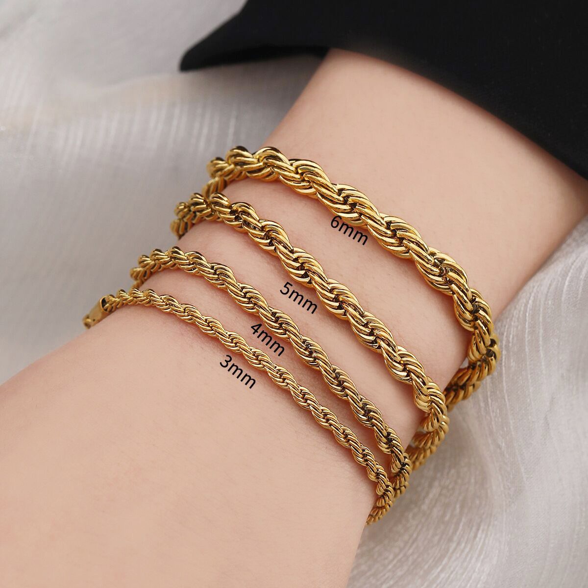 18k Real Gold Plated 5mm Cuban Link 3mm Rope Bracelet Unique Thin Micro Figaro Wheat Chain Stainless Steel Streetwear Jewelry