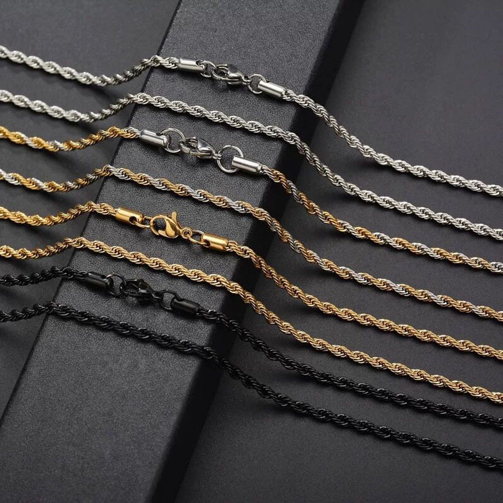 2mm 3mm 4mm 5mm Waterproof Long Neck Chain Jewelry Stainless Steel Rope Link Chain Simple Gold Twist Rope Chain Necklace Men