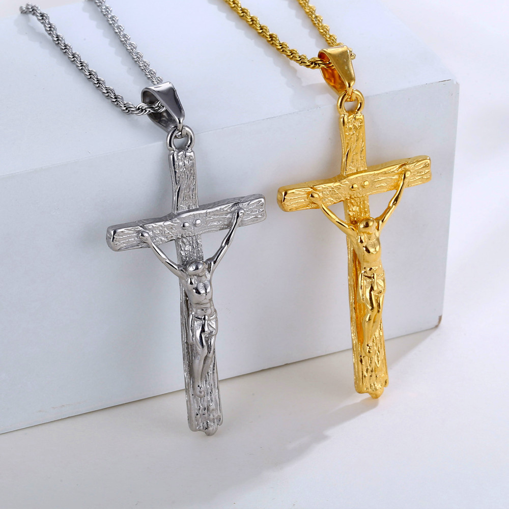 Wholesale 14k 18k gold plated stainless steel christian religious jesus charm crucifix cross pendant for women men