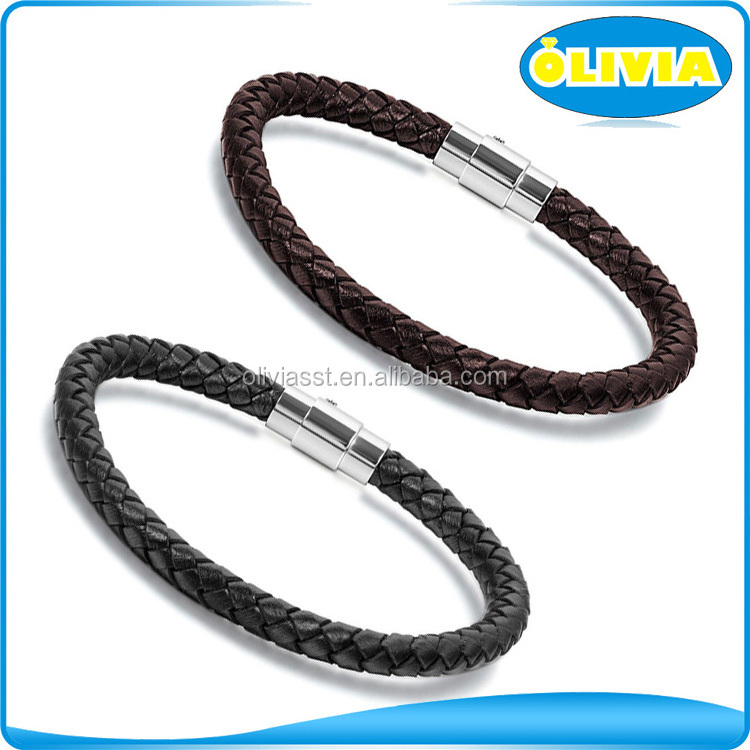 Olivia New Fashion Thin Genuine Leather Bracelet Cuff Bracelet Magnetic Clasp Women Bracelet