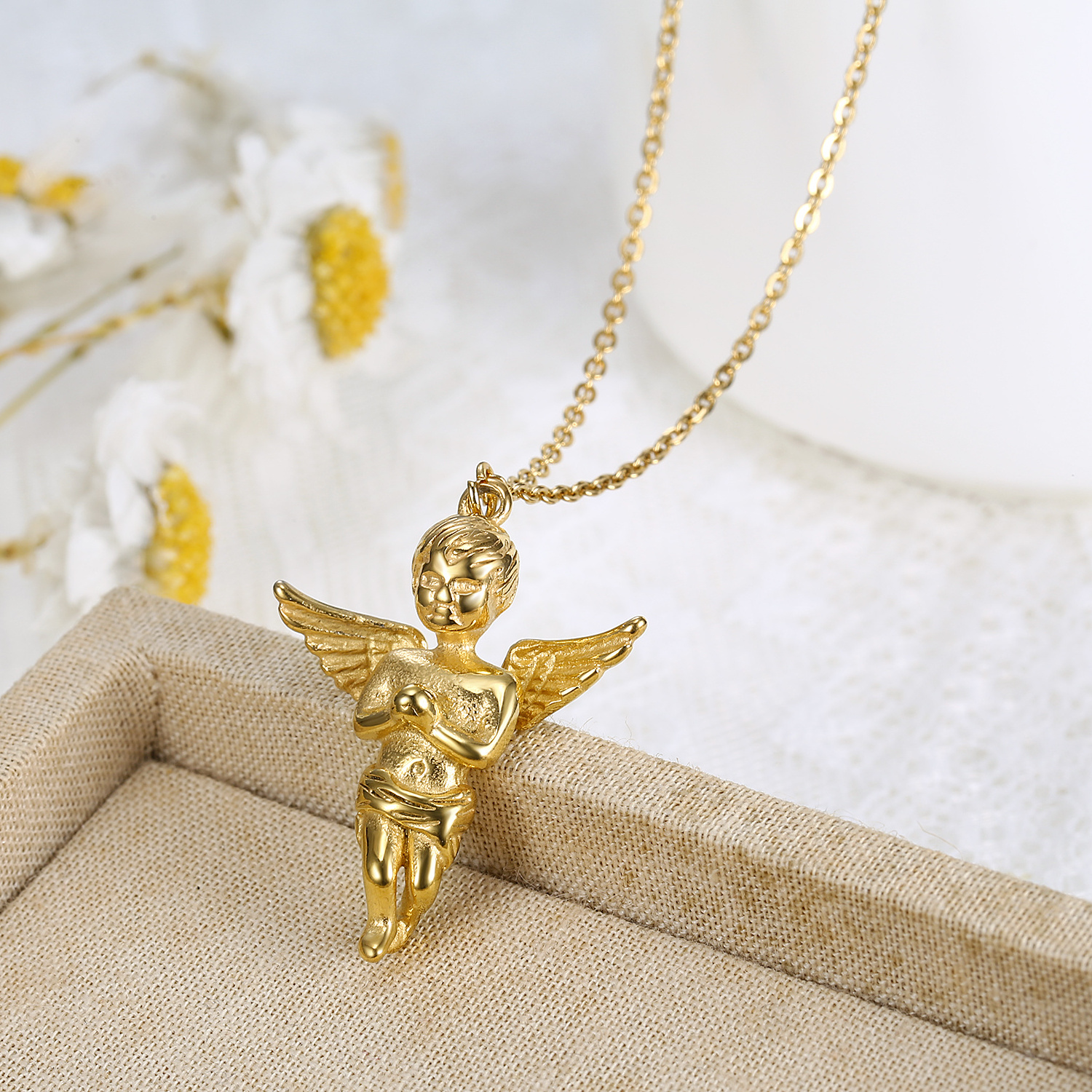 Olivia Trendy 18k gold angel cherub pendant necklace guardian angel girl pendant hips hops women jewelry baby angel necklaces