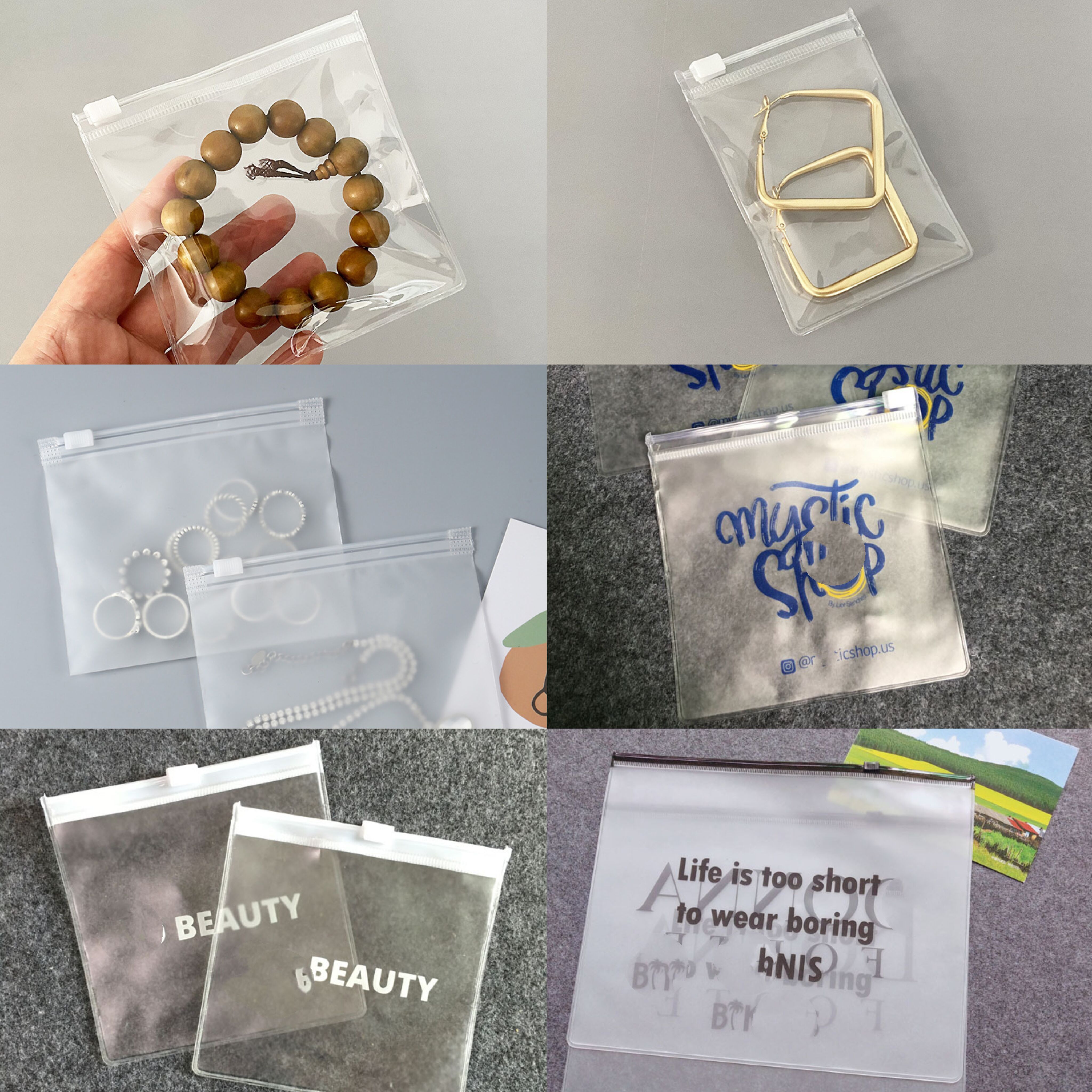 Custom Logo Matte Frosted Jewelry Zipper Bag Self Seal Pvc Pack Zipper Lock Bags Clear Jewelry Anti Oxidation Small Sealed Bag