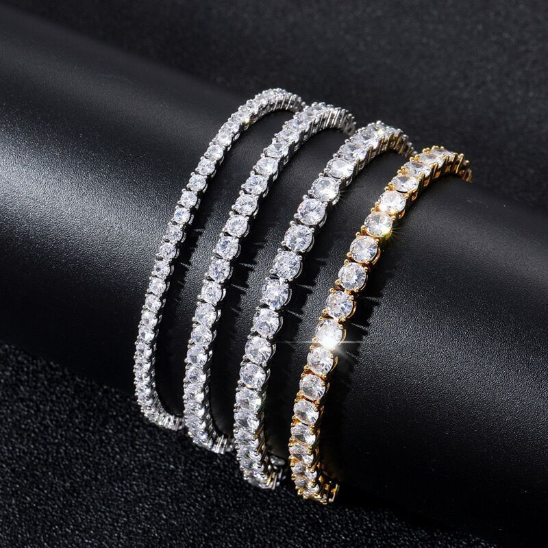 WaterProof 18k Gold Cubic Zirconia Classic Tennis Bracelets Jewelry Stainless Steel 4mm Iced Out Crystal CZ Diamond Bracelet