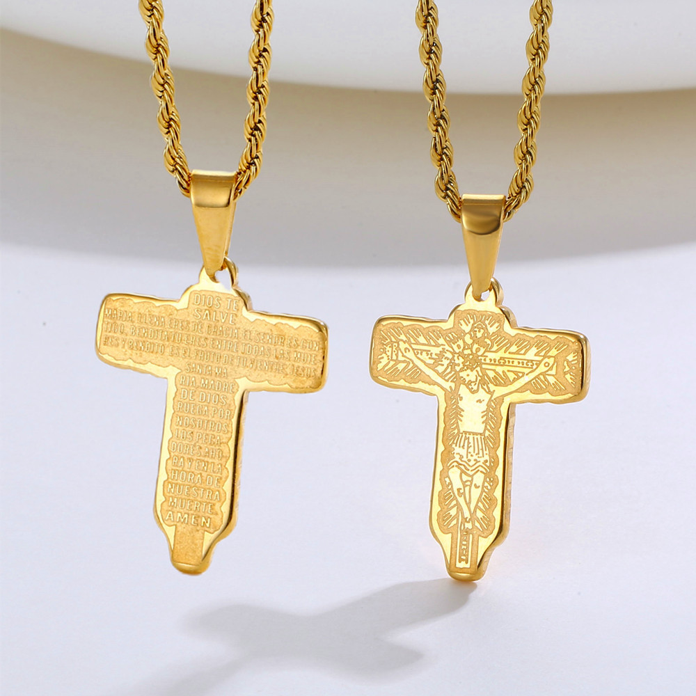 Wholesale 14k 18k gold plated stainless steel christian religious jesus charm crucifix cross pendant for women men