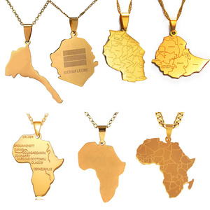 Trendy 18K Gold Plated Eritrea Map Necklace Ethiopia Country Map Charm Sierra Leone Flag Necklace Women Men Africa Jewelry Gift