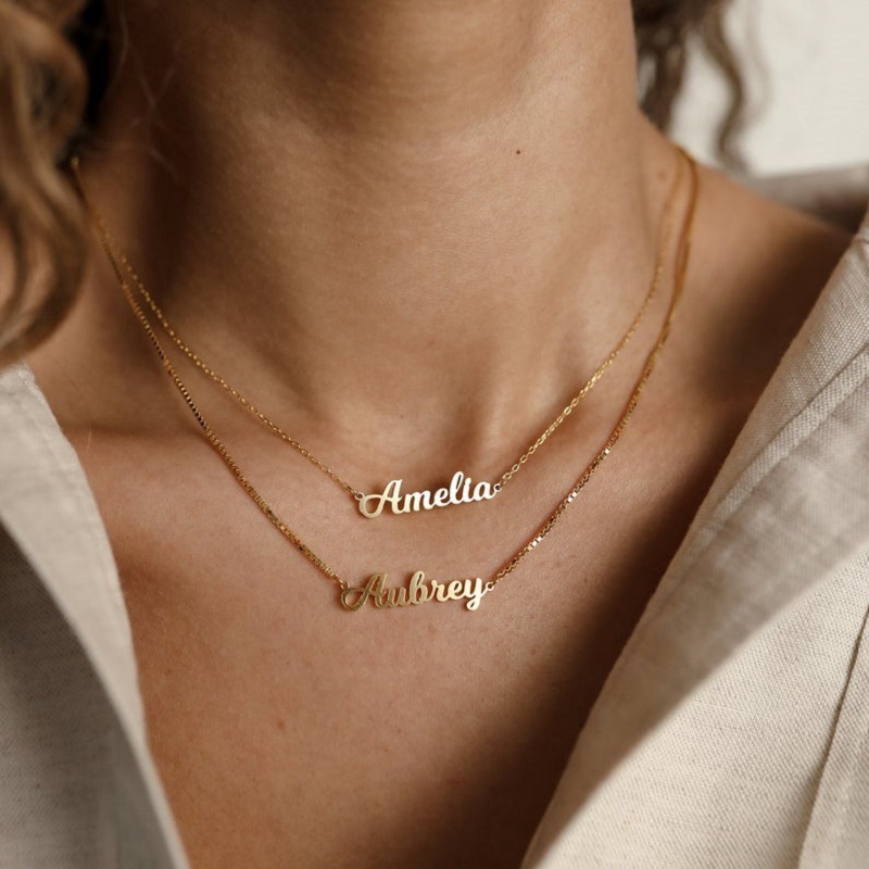 Fashion stainless steel jewelry personalized name letter necklace women nameplate choker custom logo gold plated necklace