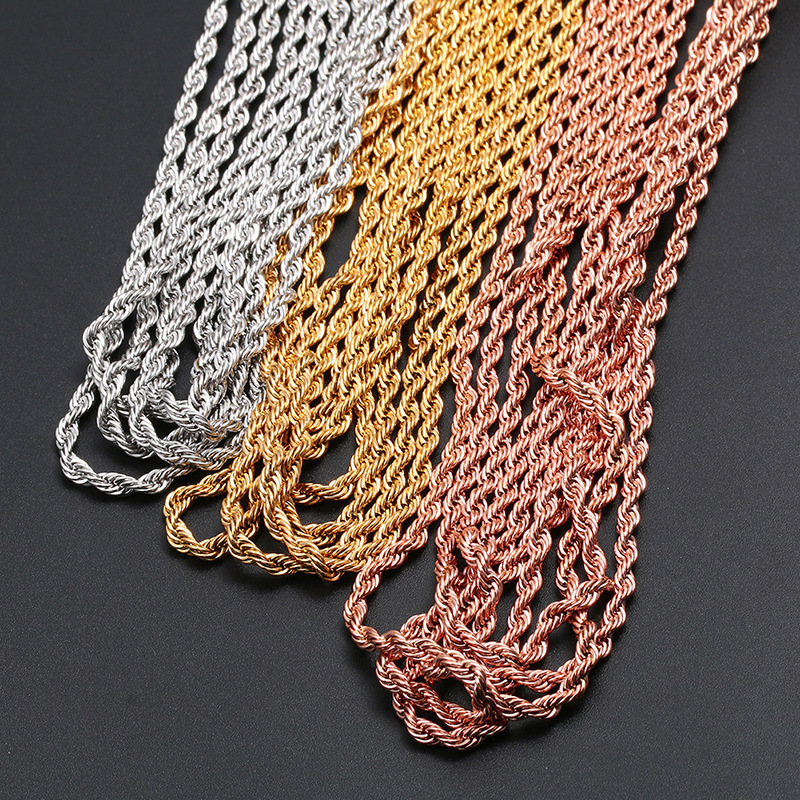 Wholesale 2-5mm Rope Chain Bracelet 316L Stainless Steel 18K Gold PVD Plated Mens Twisted Rope Chains Necklaces for Men Women