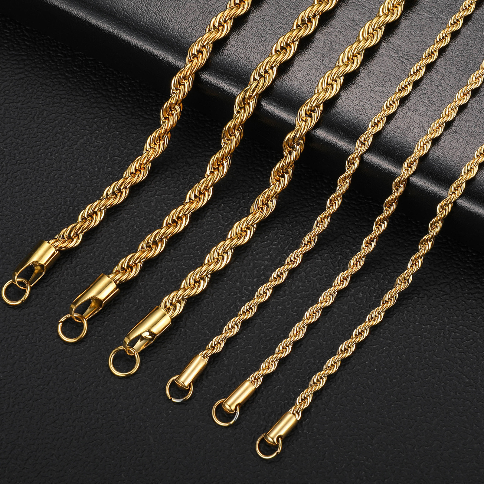 Wholesale 2-5mm Rope Chain Bracelet 316L Stainless Steel 18K Gold PVD Plated Mens Twisted Rope Chains Necklaces for Men Women