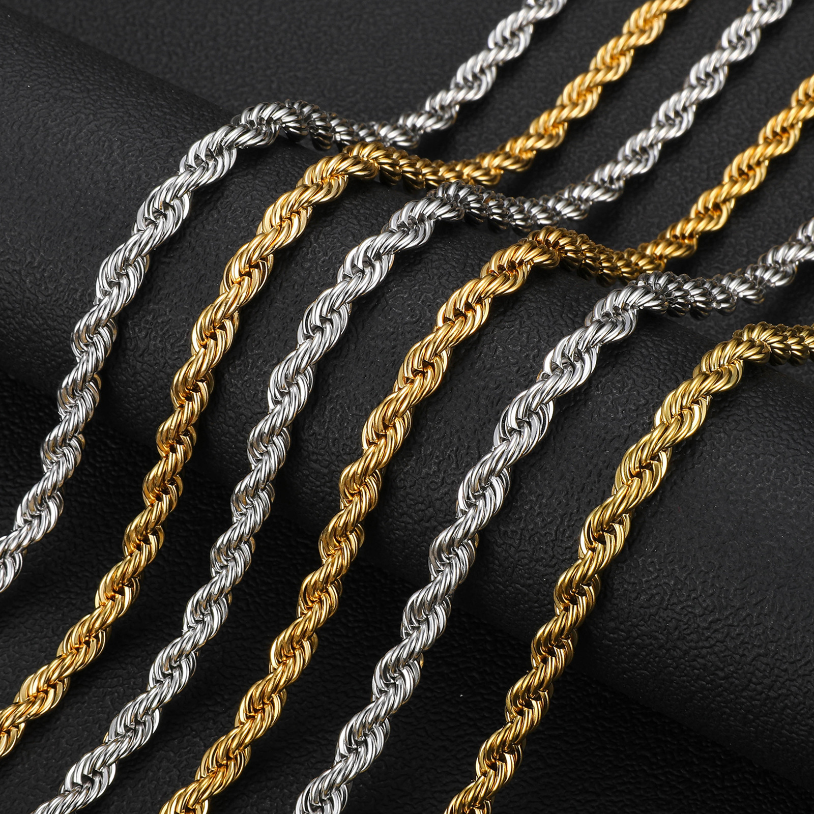 Wholesale 2-5mm Rope Chain Bracelet 316L Stainless Steel 18K Gold PVD Plated Mens Twisted Rope Chains Necklaces for Men Women