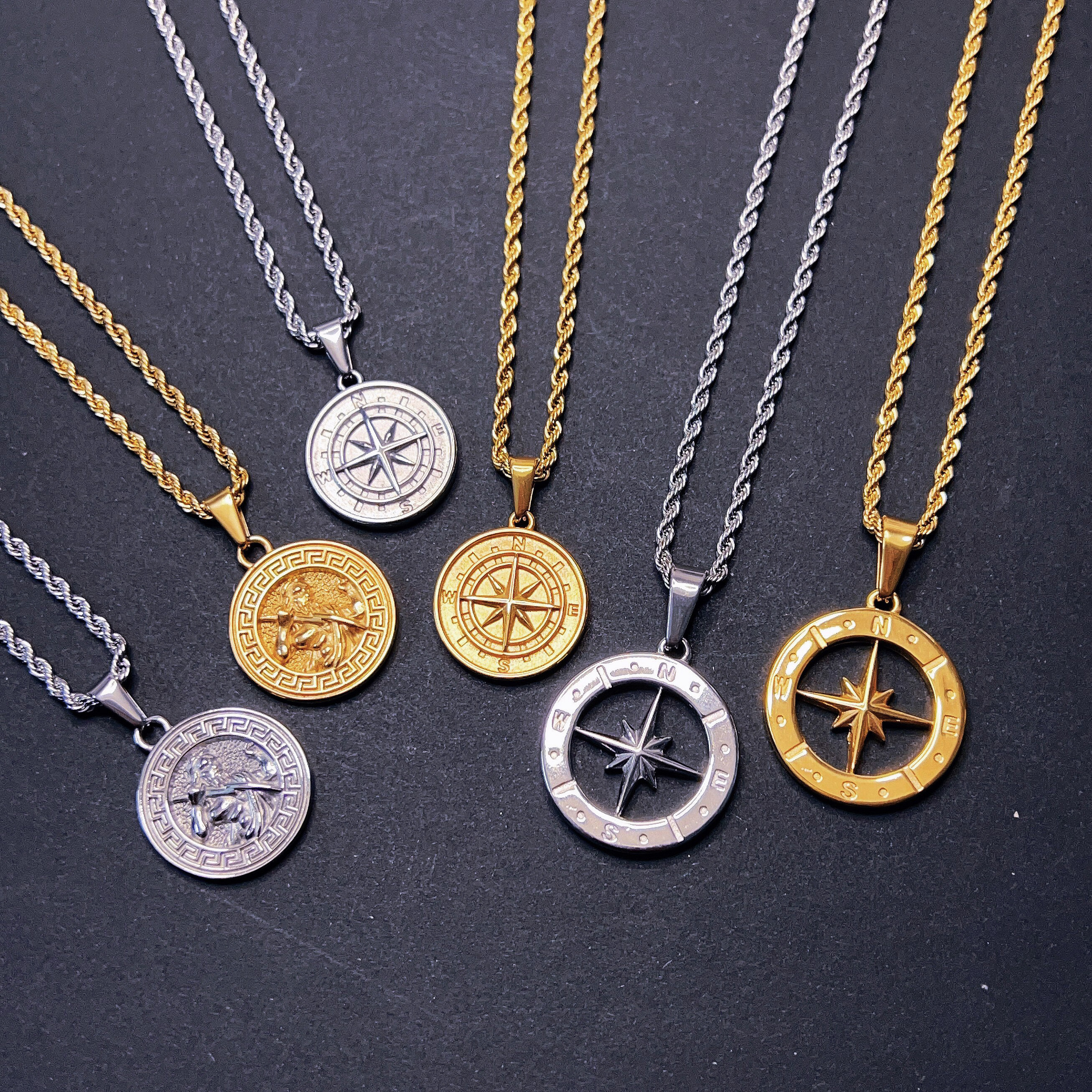 Guangzhou Pendant Crafted North Star Compass Necklace Gold Medusa Angel Wing Charm 316L Stainless Steel Crucifix Jewelry For Men