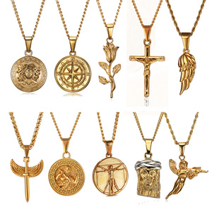 Guangzhou Pendant Crafted North Star Compass Necklace Gold Medusa Angel Wing Charm 316L Stainless Steel Crucifix Jewelry For Men