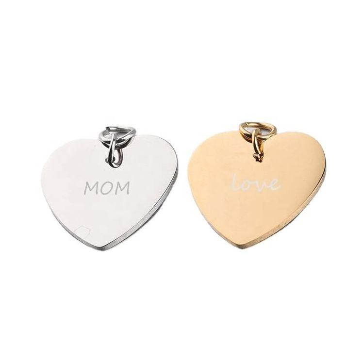 Jewelry Supplies Making Accessories Pendant Stainless Steel Jewelry PVD Plated Custom Engraving LOGO Heart Pendant Accessories