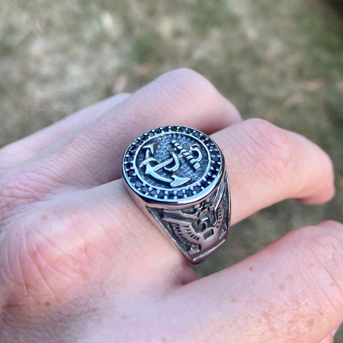 Mens Compass Signet Ring Non Tarnish Gold Jewelry Stainless Steel Arrow Statement Viking Vintage North Star Ring For Men