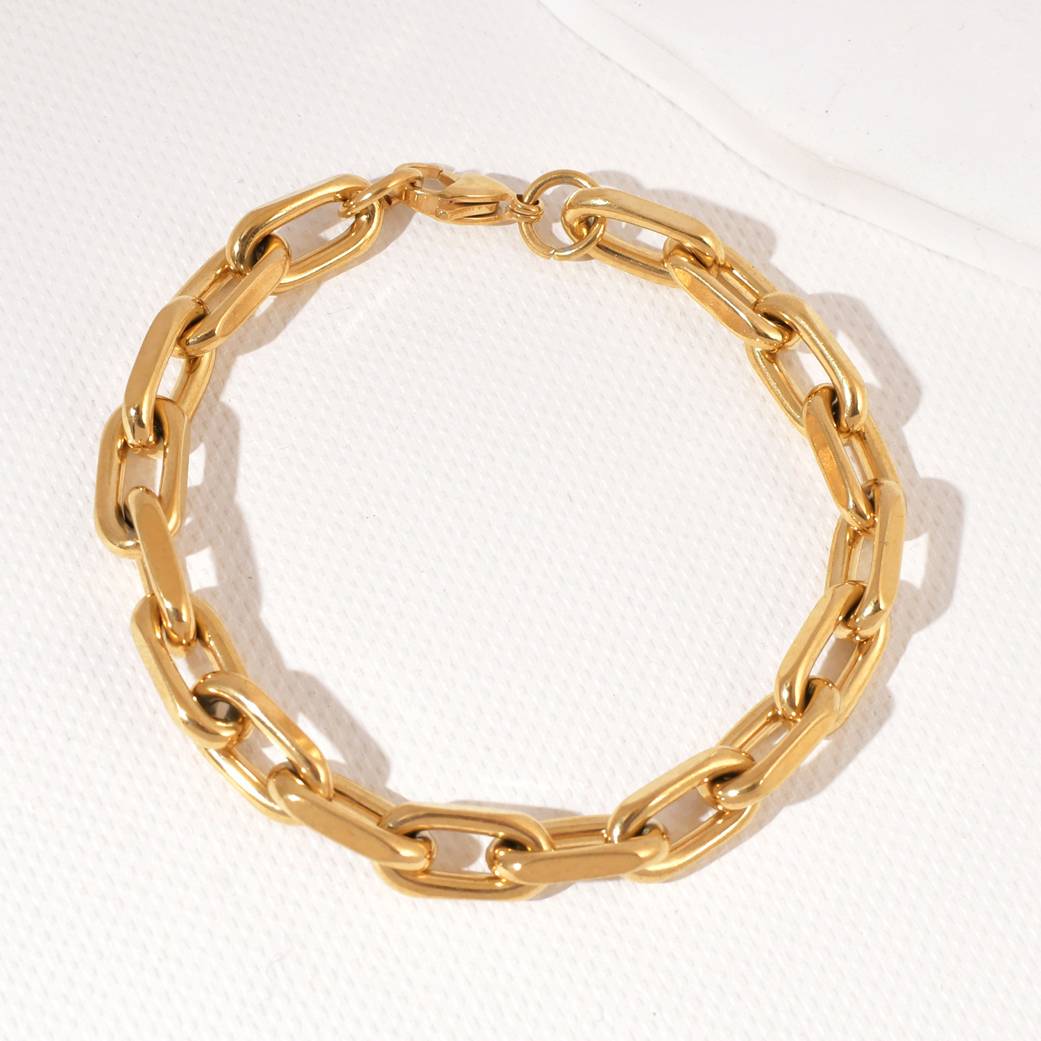 jewelry manufacturer 18k gold plated stainless steel high polish geometric hexagon link chain bracelet hand jewelry for women