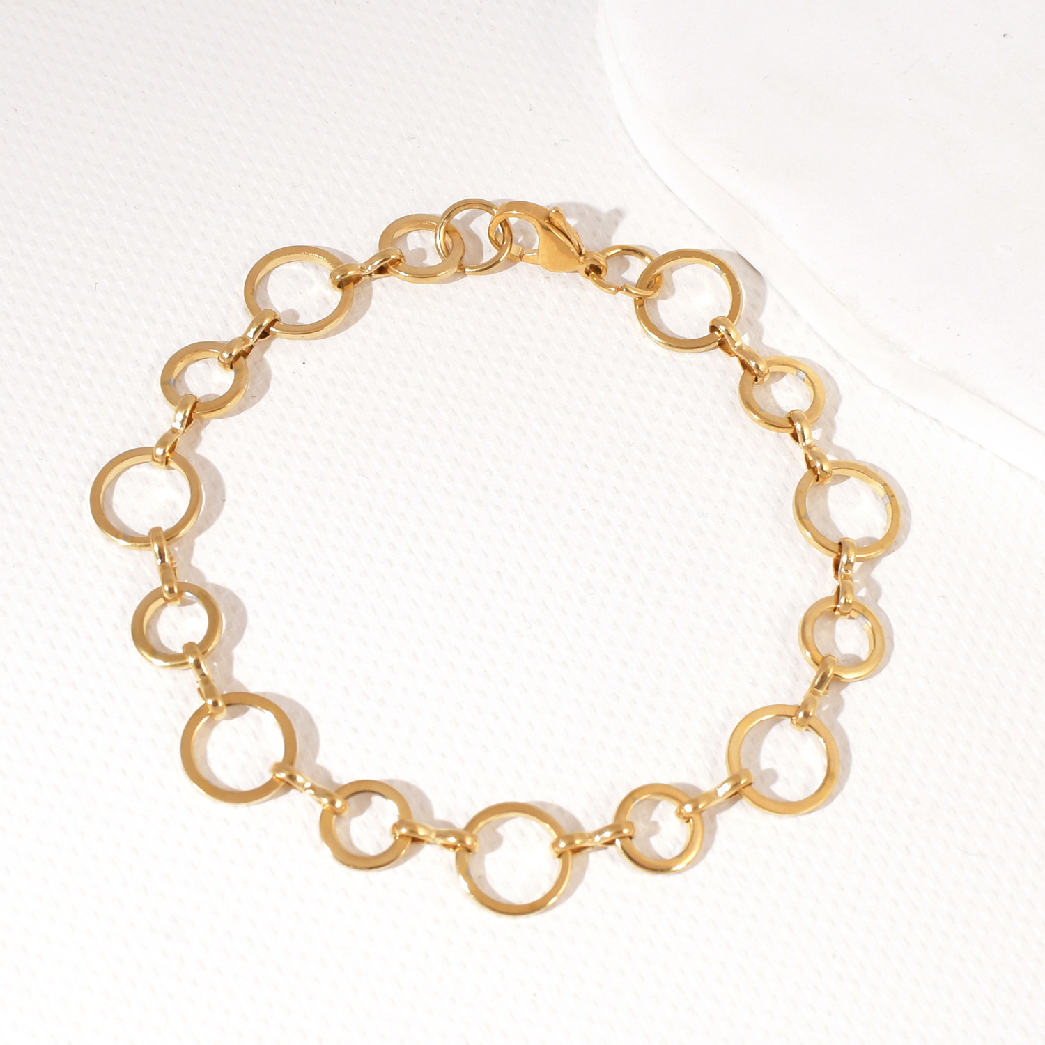 jewelry manufacturer 18k gold plated stainless steel high polish geometric hexagon link chain bracelet hand jewelry for women