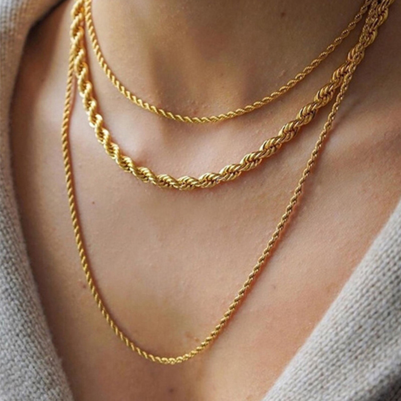 Custom 18k Real Gold Plated Rope Chain Miami Cuban Stainless Steel Men Chain Necklace Women Chains Fashion Jewelry Necklaces