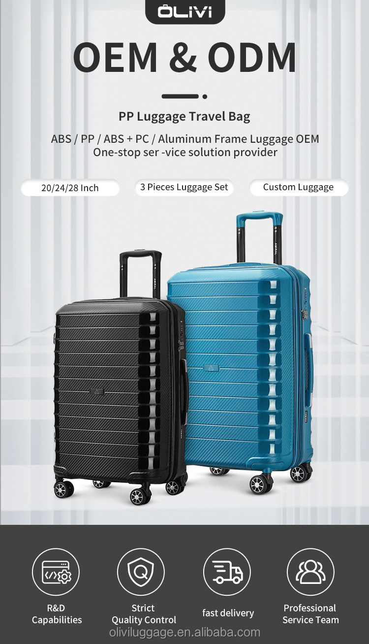 Trendy PP Trolley Luggage Sets 20 24 28 inch Wholesale PP Suitcase Sets Customized Logo Traveling Spinner Wheel Luggage