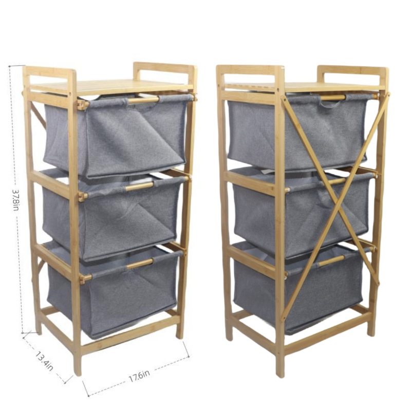 Customizable 3 Tier Organizer Bamboo Laundry Basket Closet Storage Drawer Hampers Clothes Storage Racks