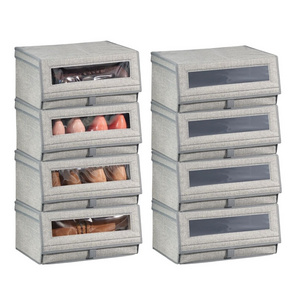 Custom Modern Collapsible 8 Pack Stackable fabric Closet Storage Boxes Bins Shoe Organizer with lid