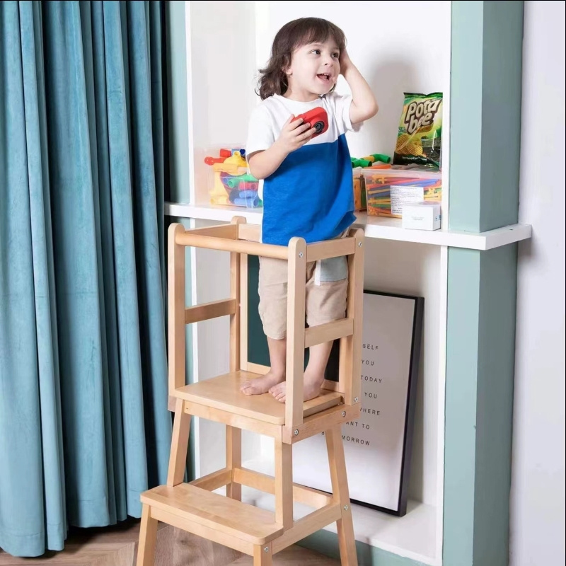 High Quality Toddler Kids Counter Stool Wooden Kitchen Step Stool Helper with Chair