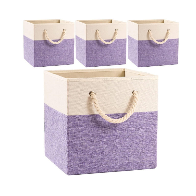 Large foldable cube organizer Fabric linen basket drawer with cotton handles For nursery Closet and bedroom