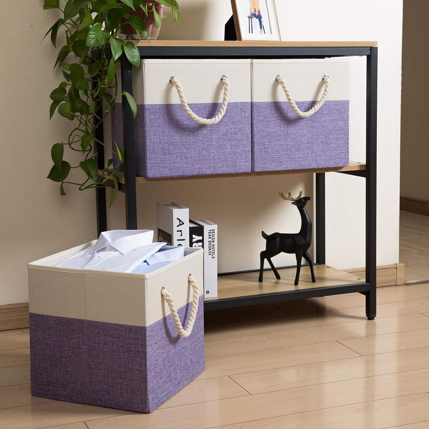 Large foldable cube organizer Fabric linen basket drawer with cotton handles For nursery Closet and bedroom