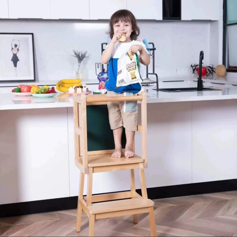 High Quality Toddler Kids Counter Stool Wooden Kitchen Step Stool Helper with Chair