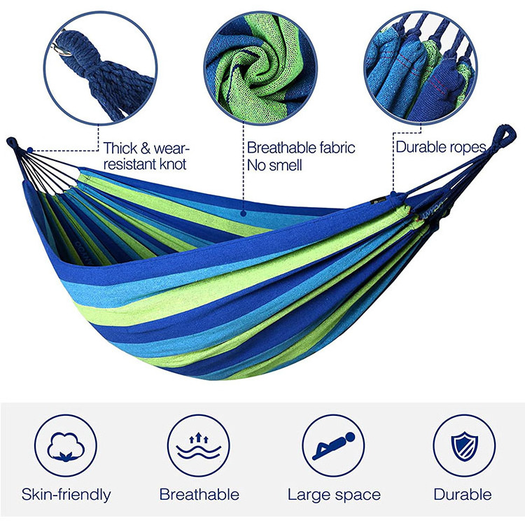 Outdoor Portable Camping Cotton Canvas Double Person Brazilian Striped Hammock