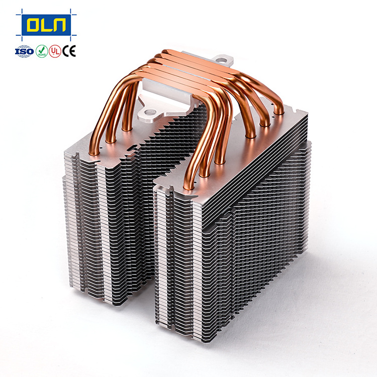 Aluminum Buckled Fins with  6  Heat Pipes  customized stacked fin Heat Sink for Server  300W 400W