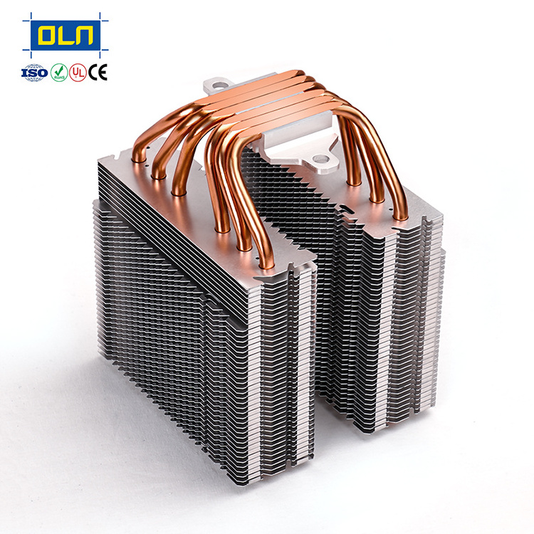 Aluminum Buckled Fins with  6  Heat Pipes  customized stacked fin Heat Sink for Server  300W 400W