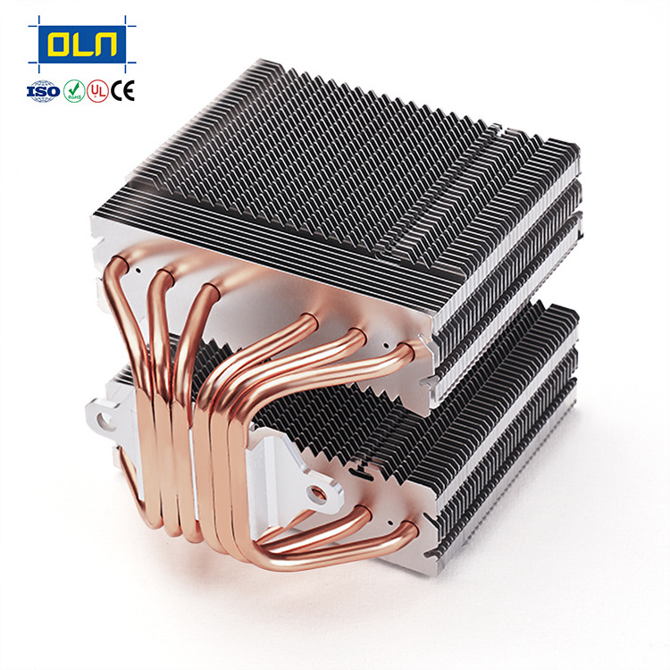 Aluminum Buckled Fins with  6  Heat Pipes  customized stacked fin Heat Sink for Server  300W 400W