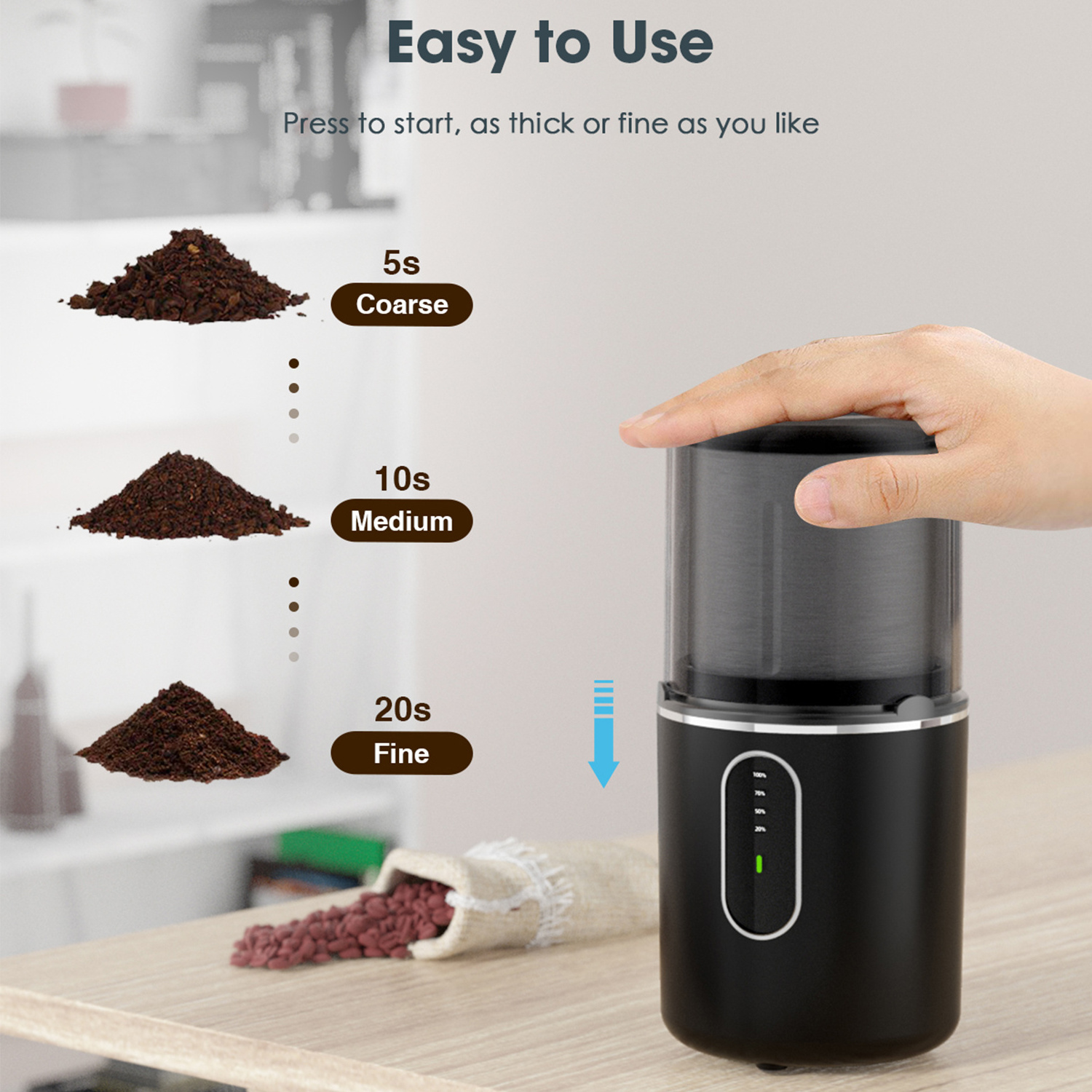 Hot Selling Dmofwhi Cordless Spices Coffee Bean Grinder Detachable Portable Rechargeable Mini USB Electric Coffee Grinder