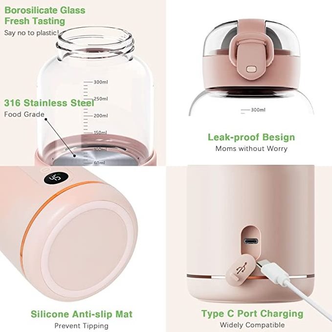 2024 hot selling USB rechargeable wireless bottle milk warmer glass baby bottle portable outdoor milk bottle warmer for kids