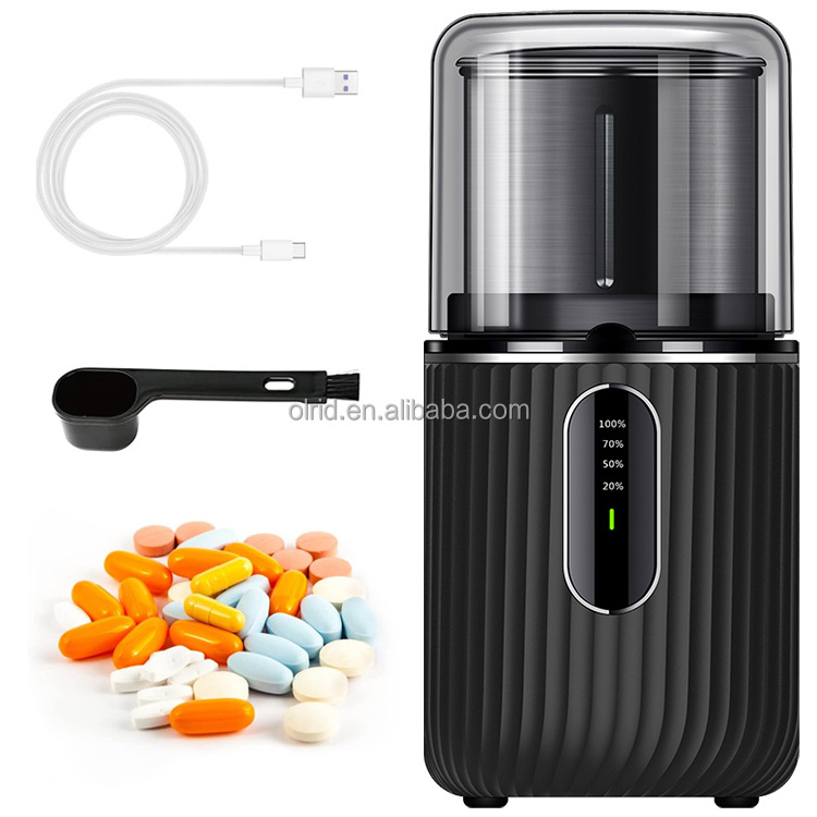 USB Recharge Cordless Electric Pill Crusher Grinder Pill Cutters for Small or Large Pills and Vitamin Tablets to Fine Powder