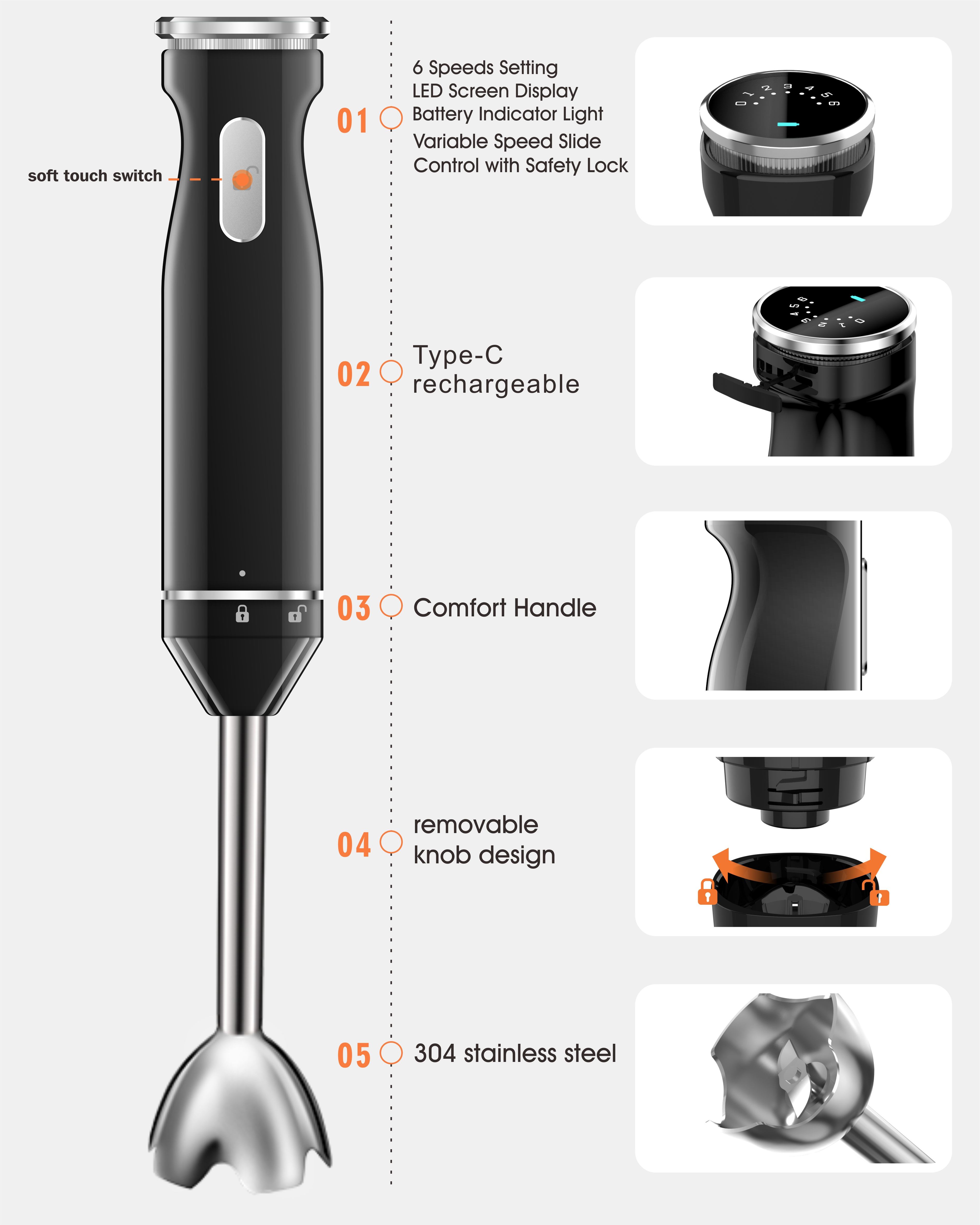 5 in 1 Multifunctional Variable Speed Cordless Hand Blender