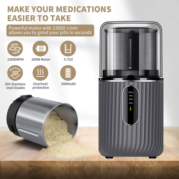 USB Recharge Cordless Electric Pill Crusher Grinder Pill Cutters for Small or Large Pills and Vitamin Tablets to Fine Powder