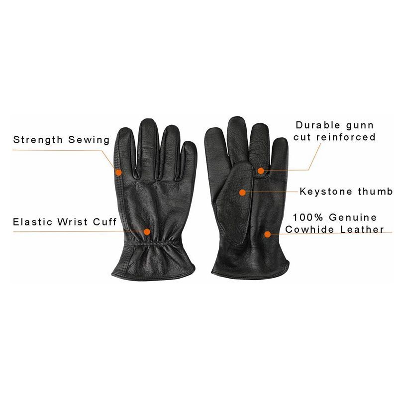 Wholesale black cowhide leather camping riding driving driver work safety gloves