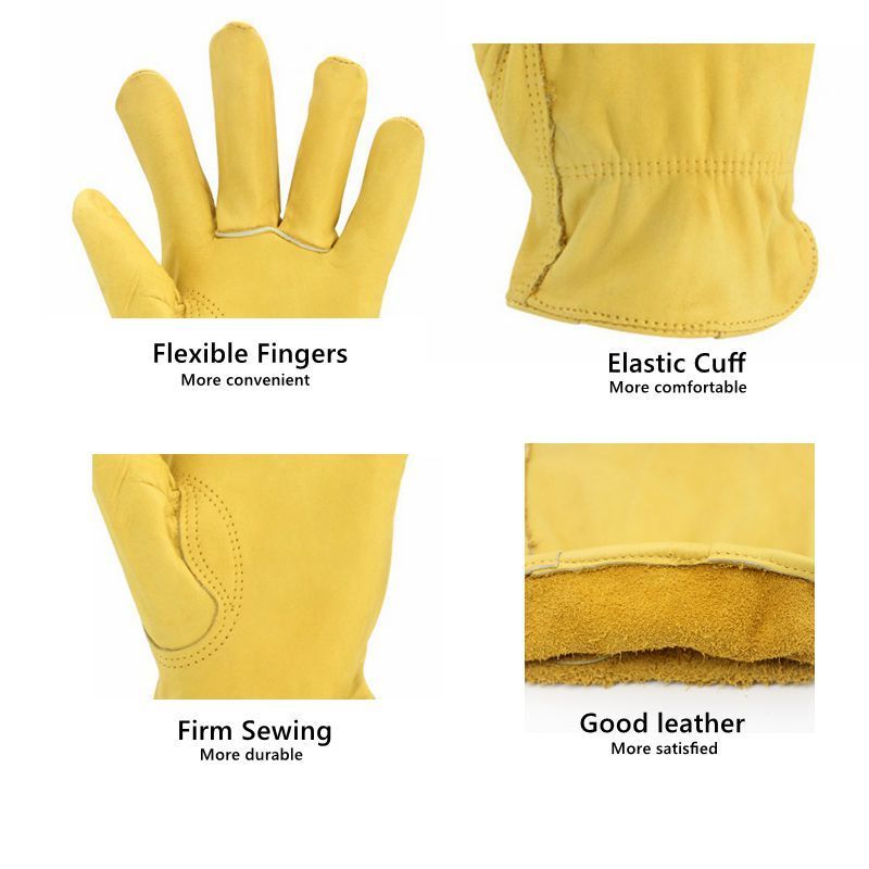 Wholesale men women yellow cowhide leather inelastic waterproof anti-cut heavy duty safety industrial work gloves