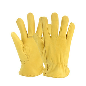 Wholesale men women yellow cowhide leather inelastic waterproof anti-cut heavy duty safety industrial work gloves