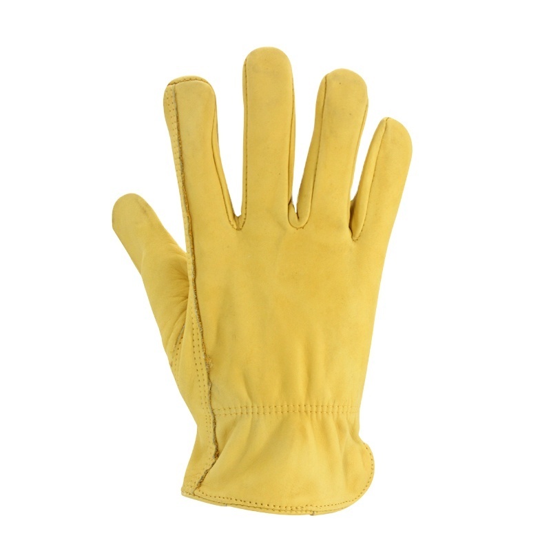 Wholesale men women yellow cowhide leather inelastic waterproof anti-cut heavy duty safety industrial work gloves