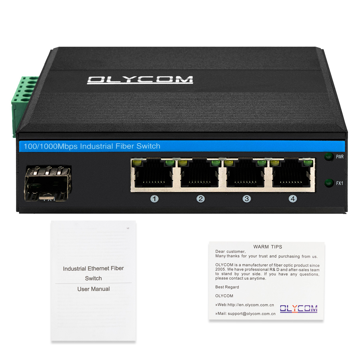 Olycom mini 24V dual power 5 port gigabit network switch industrial