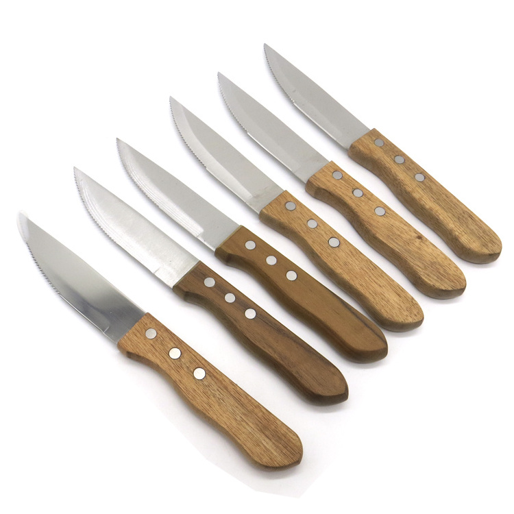 Yangjiang Knife Professional half serrated Pointed Steak Knife Stainless Steel with wood handle