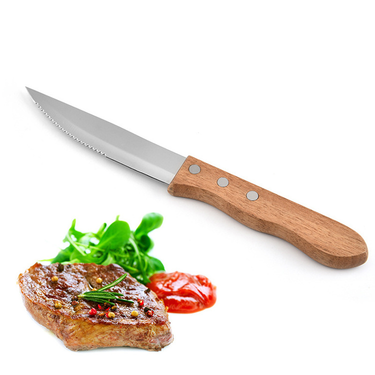 Yangjiang Knife Professional half serrated Pointed Steak Knife Stainless Steel with wood handle