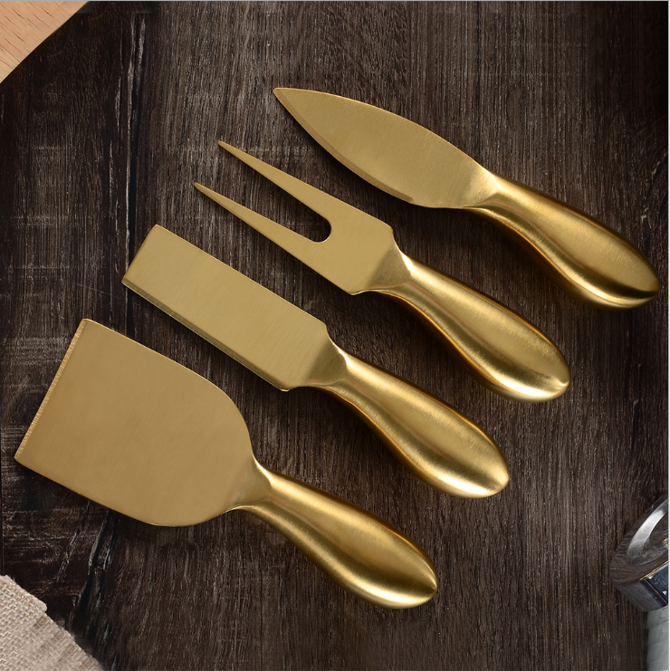 Premium stainless steel Cheese cutter Spreader 4pcs Gold Cheese Knife Set