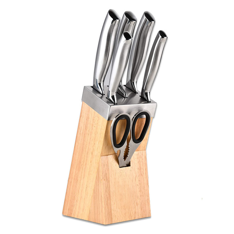 Economical heavy hollow handle knives Stainless steel 6pcs Knife set Block for kitchen cooking