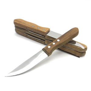 Yangjiang Knife Professional half serrated Pointed Steak Knife Stainless Steel with wood handle