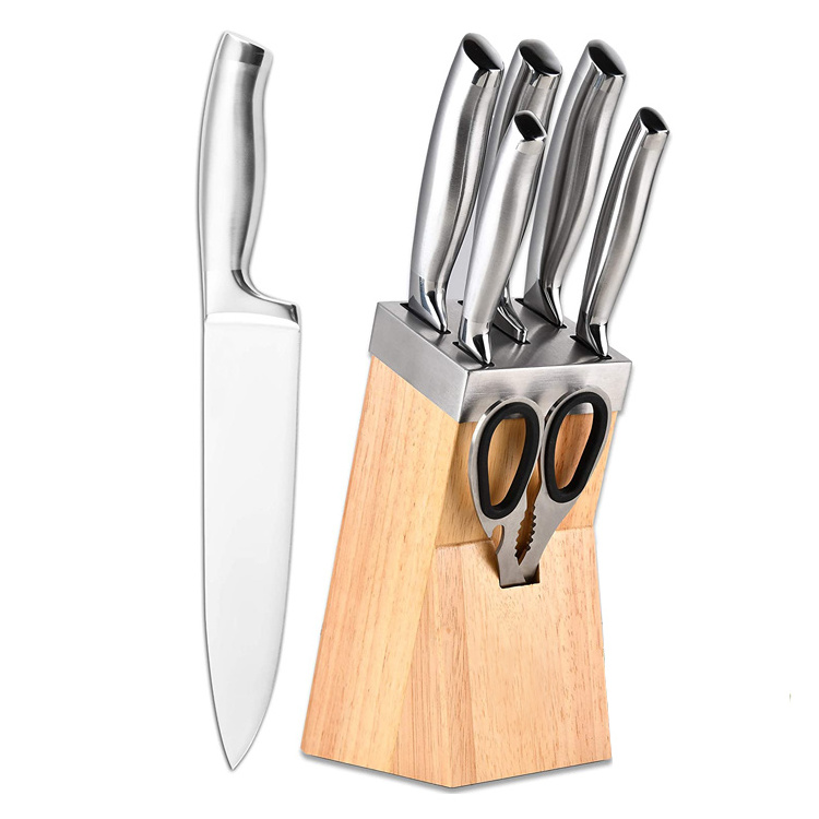 Economical heavy hollow handle knives Stainless steel 6pcs Knife set Block for kitchen cooking