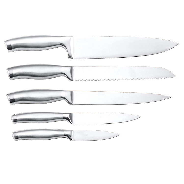 Economical heavy hollow handle knives Stainless steel 6pcs Knife set Block for kitchen cooking