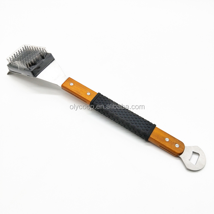 Wooden Handle Stainless Steel Bristles Barbecue Grill Brush and Scraper